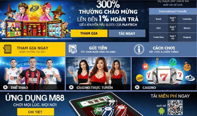 Nhà cái M88 cung cấp đa dạng các loại hình cá cược, game Casino