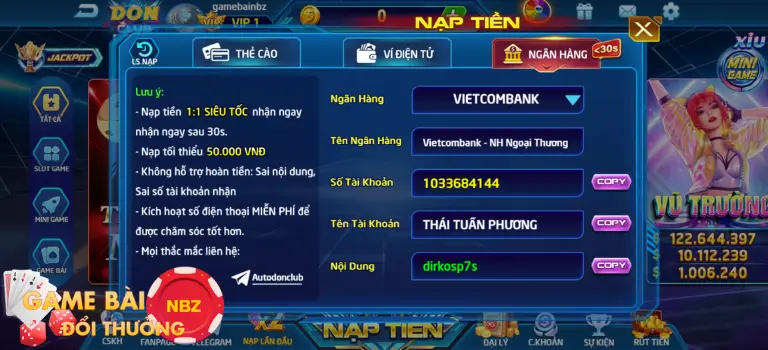 Gửi tiền Don1.Club trực tiếp